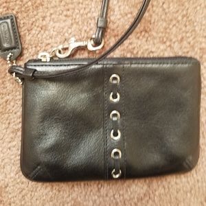 COACH Black Leather Wristlet with Braid Accent
